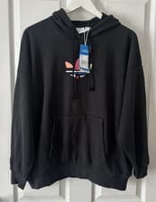 Image of Adidas Black Trefoil Hoodie – Multicolour Logo – Size M