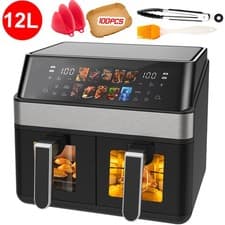 Image of 12L Dual Zone Digital Air Fryer Oven Cooker Oil Free Low Fat with 100 Tray Large