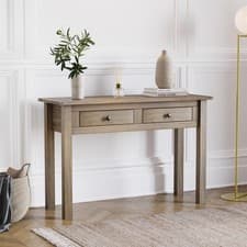 Image of 2 Drawer Console Table Solid Wood Pine Shelf Display Hallway Storage Furniture
