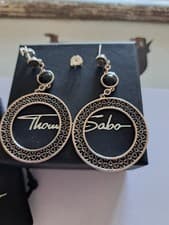 Image of Thomas Sabo Dangle Black Stone Silver Earings Stunning Fully Hallmarked