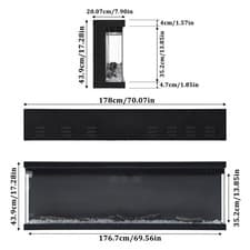 Image of 50/60/80" Electric Fire Media Wall Glass Fireplace LED Free Stand/Insert Mounted