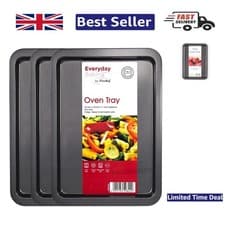 Image of Luxury Non-Stick Baking Tray Set - 3 Carbon Steel Oven Trays, Dishwasher Safe
