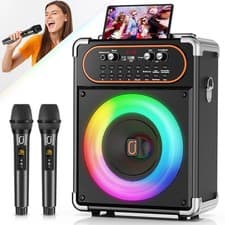 Image of Portable Bluetooth Karaoke Speaker Machine With 2 Wireless Microphones Speaker