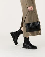 Image of Monsoon Accessorize Small chain leather shoulder bag Black detachable strap