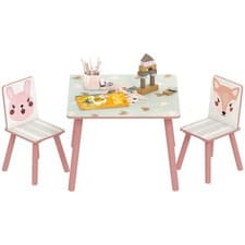 Image of ZONEKIZ Kids Table and Chairs, Childrens Desk with 2 Chairs, Pink