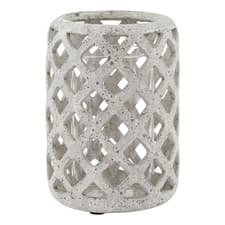 Image of Grey Stone Effect Hurricane Lantern Ceramic 23cm Candle Holder Display