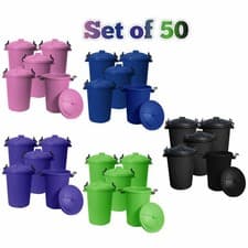 Image of [Set of 50] 50L Heavy Duty Plastic Dustbins Home Garden Refuse Coloured Bins