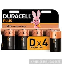 Image of 4 X DURACELL D SIZE PLUS POWER ALKALINE BATTERIES LR20 MN1300 - LONG EXPIRY