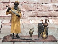 Image of Vienna Bronze Orientalist Arab Rug Merchant Hot Cast Collector Piece