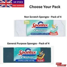 Image of Spontex Washups Sponge Scourers Non Scratch & General Purpose Pack of 4 UK