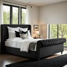 Image of Chesterfield Royal Sleigh Bed Frame, Plush Velvet Upholstery Gaslift / Mattress