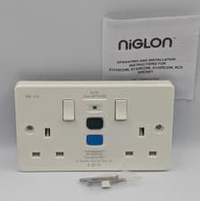 Image of Niglon 2 Gang RCD Socket S132RCDW Latching 13A Switched Double White