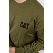 Image of Caterpillar Trademark Banner Long Sleeve T Shirt Chive Tagless back neck for c