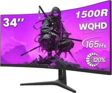 Image of CRUA 34" Curved Gaming Monitor, 21:9 WQHD 3440x1440 165Hz/144Hz 1500R UltraWide