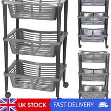 Image of Versatile 3-Tier Vegetable Trolley on Wheels - Ideal for Kitchen & Bathroom