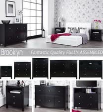 Image of BROOKLYN Black bedroom furniture,bedside table, large chest of drawers ASSEMBLED