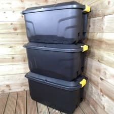 Image of 3 x 75L Heavy Duty Trunks on Wheels Sturdy, Lockable, Stackable,Nestable Design
