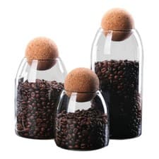Image of Set Of 3 Clear Glass Kitchen Storage Jar with Cork Ball Lid 500ml,800ml,1000ml