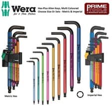 Image of Wera Hex-Plus Multi Colour Ball-End Hex Allen Key Metric / Imperial -Choose Size