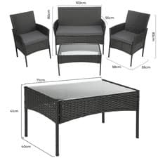 Image of 4-Seater Rattan Garden Sofa Set Outdoor Rattan Patio Furniture Set With Cushion