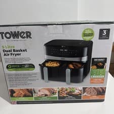 Image of Tower 9L Dual Basket Air Fryer with Smart Finish, 2600W, 10 Presets, Black