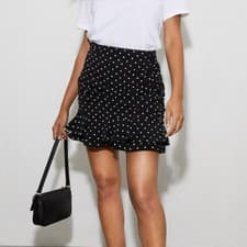 Image of Ex Dorothy Perkins Black Polka Dot Ruched Ruffle Skirt Size 8 - 22
