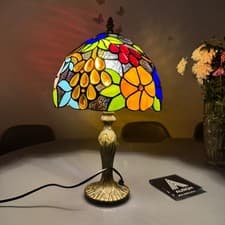 Image of Tiffany Style Table Lamp Handcrafted Art Stained Glass Bedside Lamps Desk Light