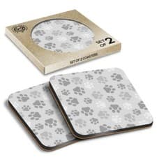 Image of 2 x Boxed Square Coasters - BW - Cute Dog Paw Prints Animal #35878