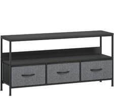 Image of TV Cabinet Console Unit Stands with 3 Foldable Linen Drawers Home Black