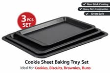 Image of 3 Piece Non Stick Baking Tray Set 28 32 35cm Oven Roasting Trays Cookie Sheets