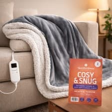 Image of Heated Throw Blanket in Grey Soft Sherpa Fleece Cosy & Snug by Slumberdown