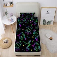 Image of Dinosaurs Bed Sheets Twin Size for Boys 3D Colorful Jurassic Dinosaur Fitted ...