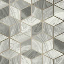 Image of Rasch Marble Squares Wallpaper Geometric Diamond Cubes Metallic Geo Grey 248975