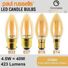 Image of LED Filament Candle Bulb 4.5W=40W Dimmable Energy Saver Extra Warm Bayonet Screw
