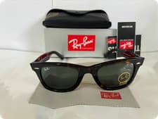 Image of Ray-Ban RB2140 Wayfarer Classic Sunglasses Tortoise Frame Green Glass Lens 50mm