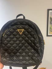 Image of GUESS Giully quilted faux-leather double compartment small backpack - BLACK NEW