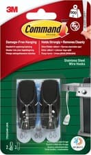 Image of Command Outdoor Black Stainless Steel Wire Hooks - 2 Hooks, 3 Adhesive Strips -