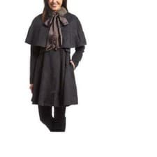 Image of RYU CHARCOAL, FAUX FUR TRIM CAPE TRENCH COAT