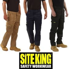 Image of SITE KING Original Mens Cargo Combat Black Work Trousers Size 28 to 56