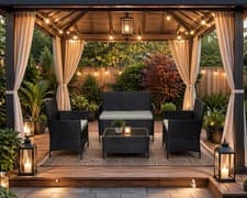 Image of Black Rattan 4 Seater Garden Sofa Set & Glass Top Coffee Table Cushions Included