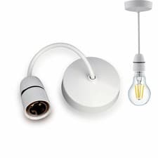 Image of B22 Bayonet Pendant Light Fitting Ceiling Lamp Holder 6” Cord Pre-Wired White