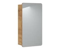 Image of Bathroom Mirror Cabinet Mirrored Unit 400mm Wall Hung Storage Oak Effect Aruba