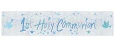 Image of 9ft Long Extra Wide Boy's 1st Holy Communion Holographic Foil Banner - New