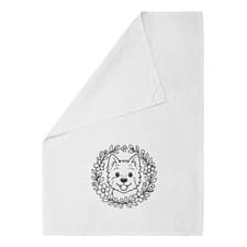 Image of 'Westie Floral Wreath' White Cotton Tea Towel / Dish Cloth (TW00074653)