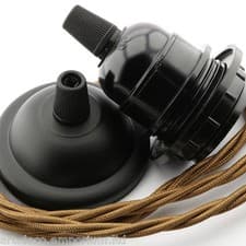 Image of E27 Vintage Styled Matte Black Ceiling Pendant Kit with Choice of Coloured Flex