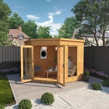 Image of 8 x 8 Wooden Corner Summerhouse Shiplap Flat Roof Garden Room 8ft x 8ft Waltons