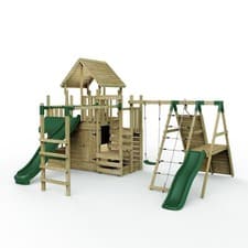 Image of Rebo Modular Wooden Climbing Frame Playset - M27 Swings, Monkey Bars & Den