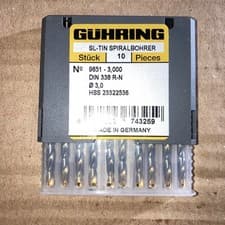 Image of 10 x 3mm 3.00mm Guhring HSS TiN Coated Drill Bit Titanium Metal Twist 9651