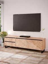 Image of Nikomedes TV Unit Dark Oak Fits 70 Inch Media Stand Entertainment Centre UK