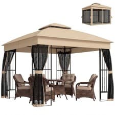 Image of Outsunny 3 x 3 m Garden Gazebo with Shelves, UPF50+ Permanent Gazebo